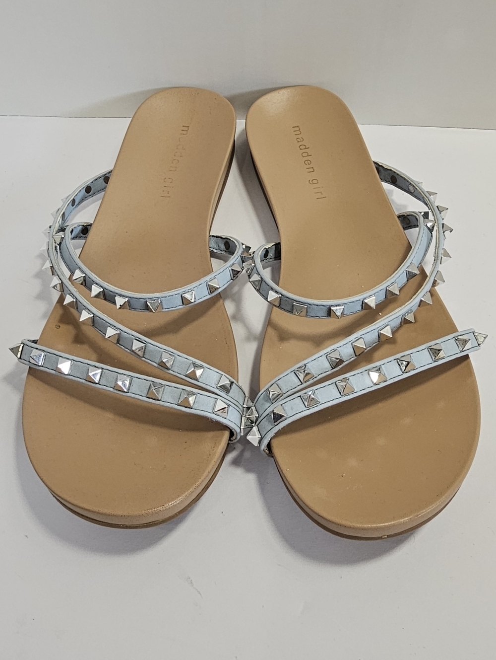 Madden Girl Candy-S Studded Strappy Slide Sandals - Light Blue - Women's Size 9 - Picture 2 of 4